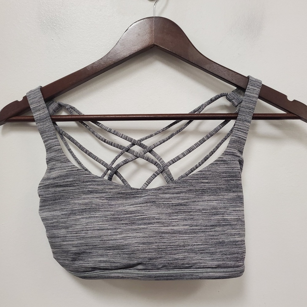 Lululemon Womens Strappy Sports Bra Size 8 Heathered Gray Scoop Neck Workout